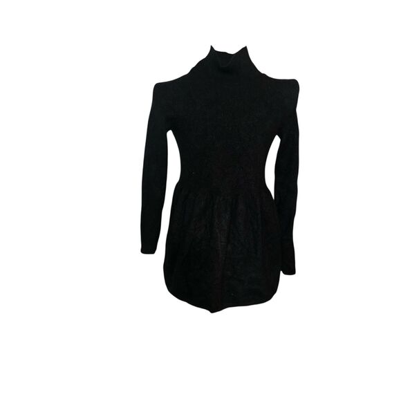 $350 Neiman Marcus Women's Black 100% Cashmere Turtle Neck Sweater short Dress S - Picture 1 of 7
